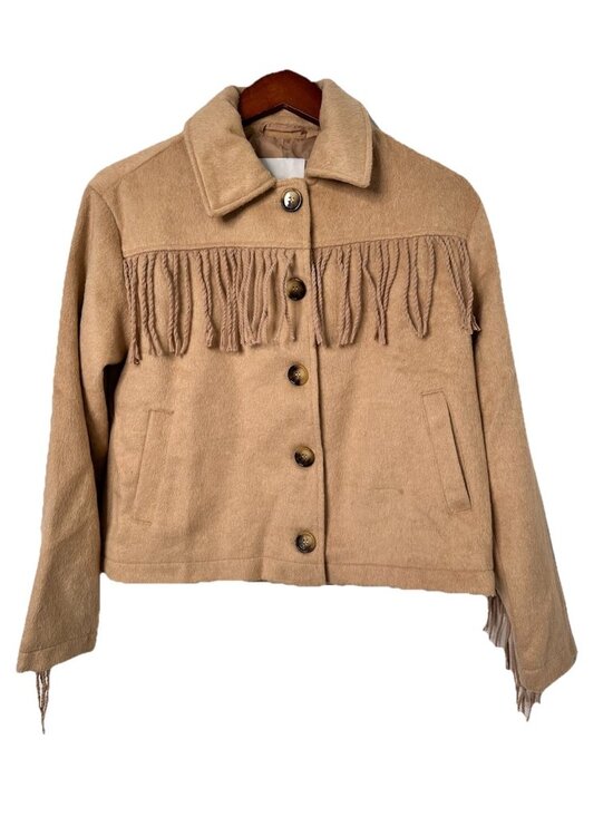 RSQ Tan Fringe  Wester Boho Jacket Women's Button Front - Picture 2 of 5